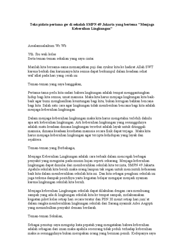 Teks Pidato Pertama Gw Di Sekolah Smpn 49 Jakarta Yang Bertema