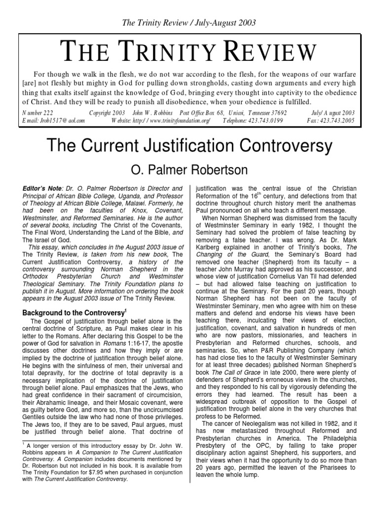 Robertson, Palmer On Justification Controversy PDF Justification
