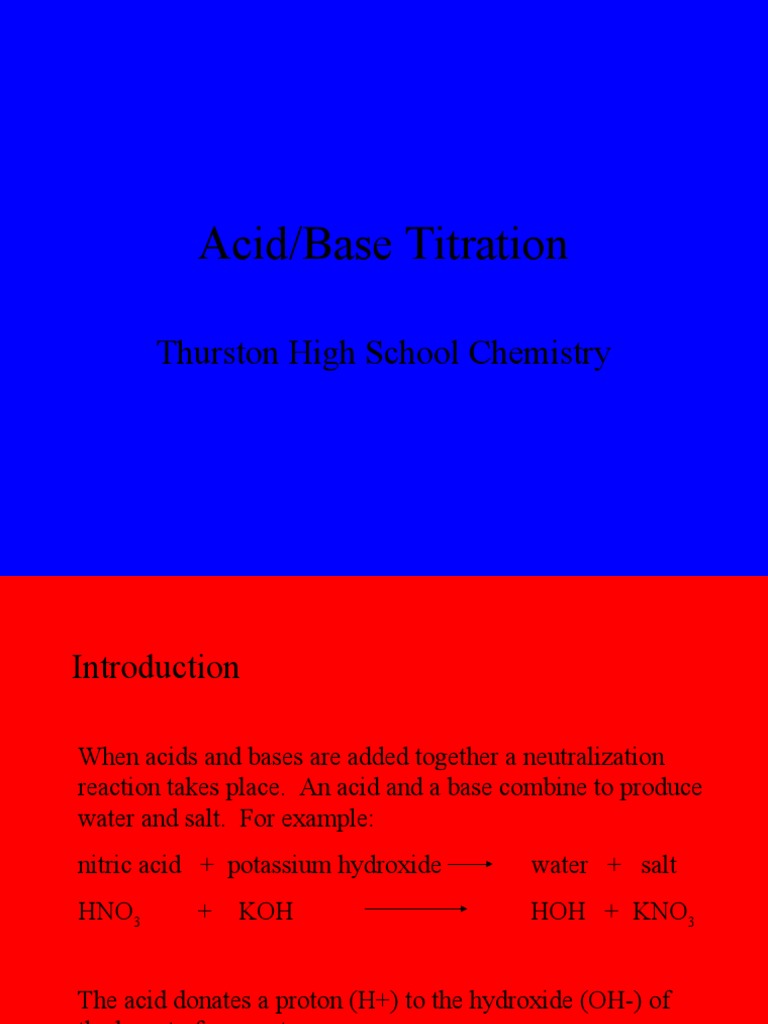 Acid/Base Titration Thurston High School Chemistry PDF Titration