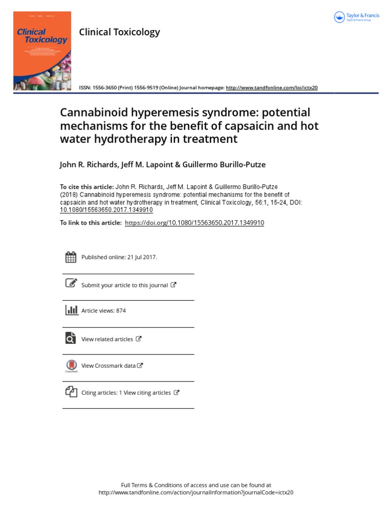 Cannabinoid Hyperemesis Syndrome Potential Mechanisms For The Benefit