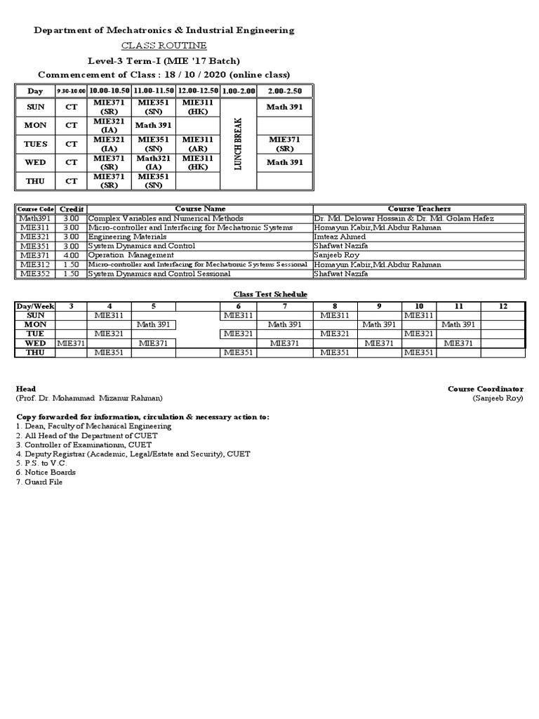 Mechatronics Class Routine 2020 | PDF | Computing | Engineering