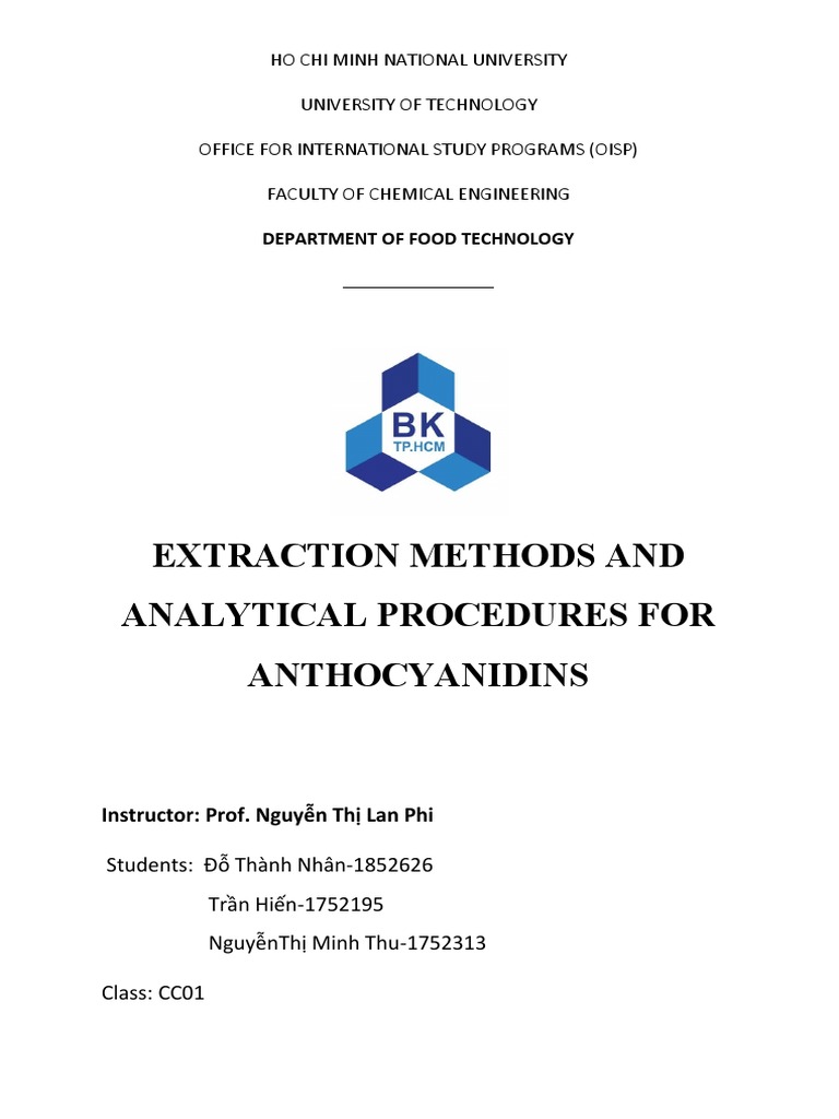 Extraction Methods and Analytical Procedures For Anthocyanidins | PDF ...