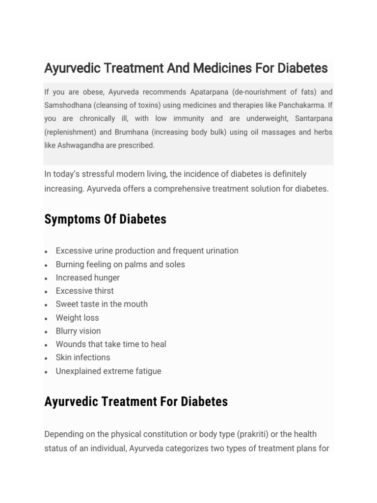 Ayurvedic Cure For Diabetes PDF