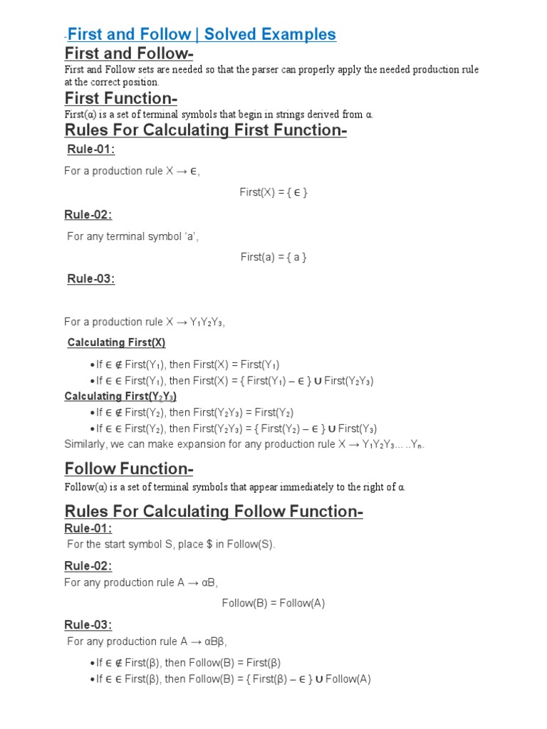 First and Follow-First Function - Rules For Calculating First Function ...