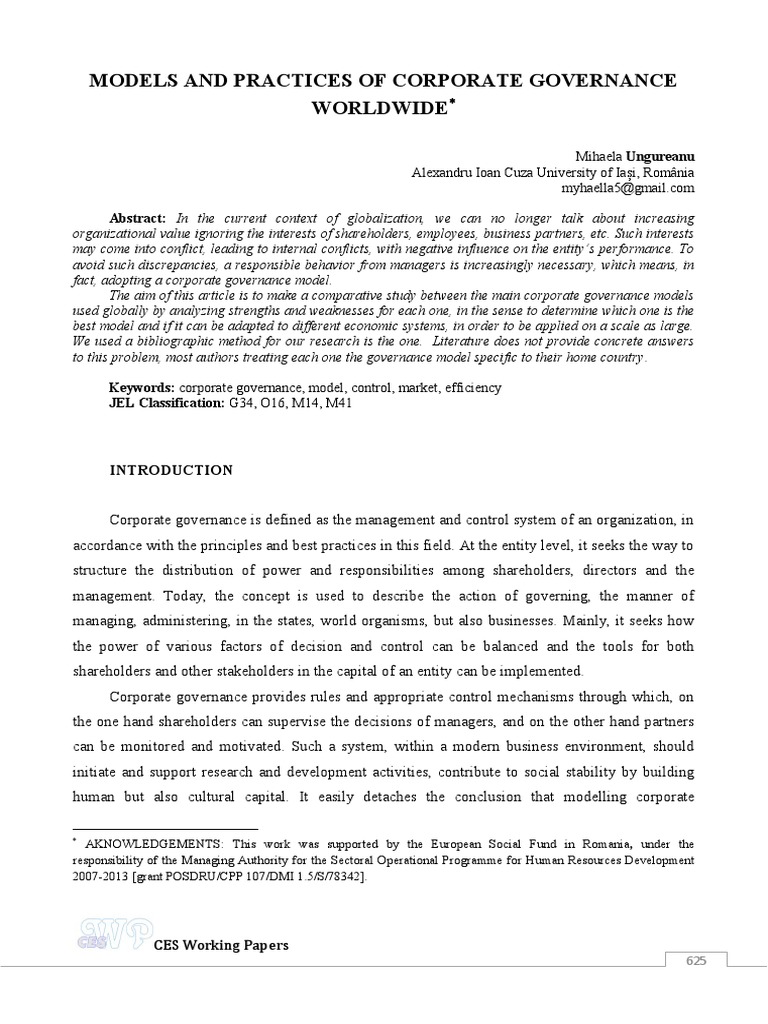 Models and Practices of Corporate Governance PDF | PDF | Corporate ...