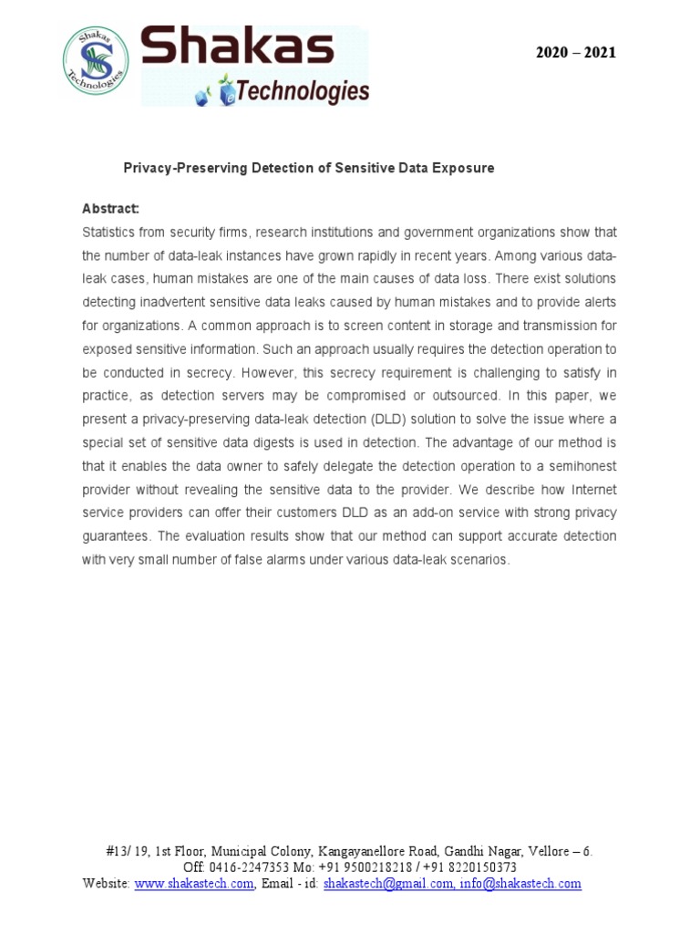 Privacy-Preserving Detection of Sensitive Data Exposure | PDF