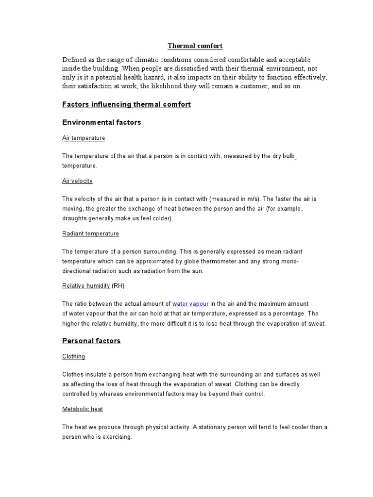 Understanding Thermal Comfort Factors | PDF