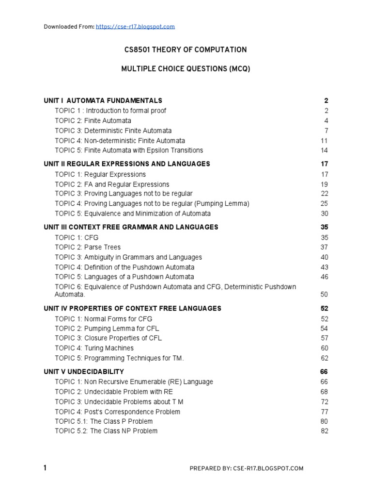 Theory of Computation MCQs Guide | PDF | Regular Expression | Theory Of ...