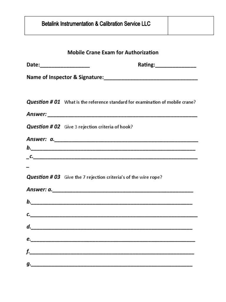 Mobile Crane Authorization Exam Guide | PDF | Crane (Machine) | Test ...