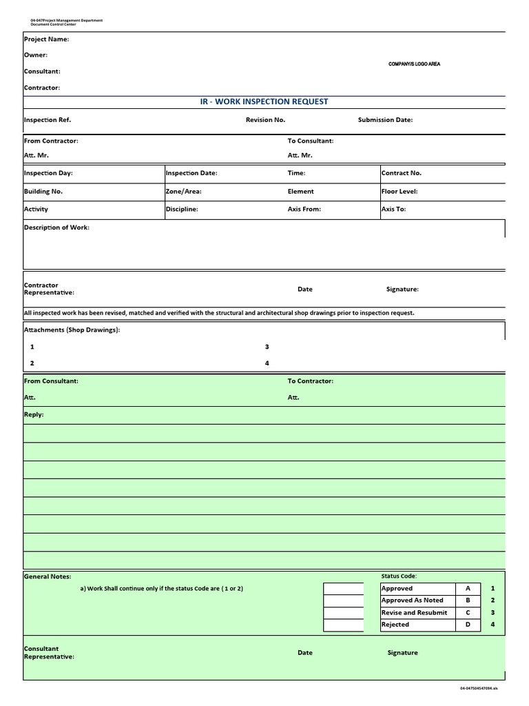 Work Inspection Request Template (Construction) PDF Building