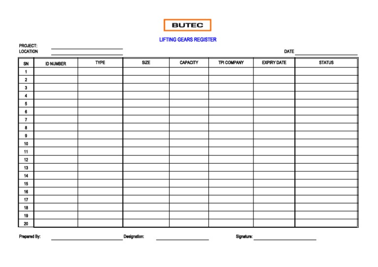 Lifting Register PDF
