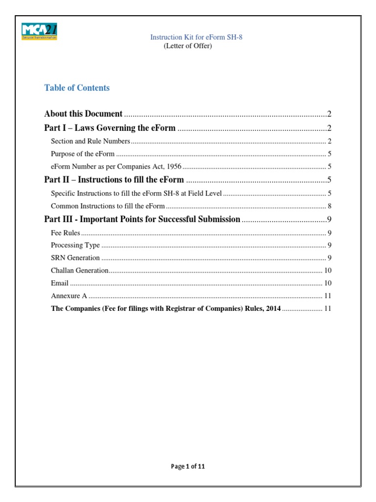 Instruction Kit For Eform Sh-8 | PDF | Securities (Finance) | Stocks