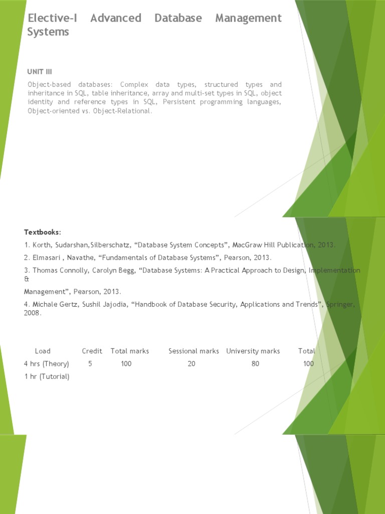Elective-I Advanced Database Management Systems: Unit Iii | PDF ...