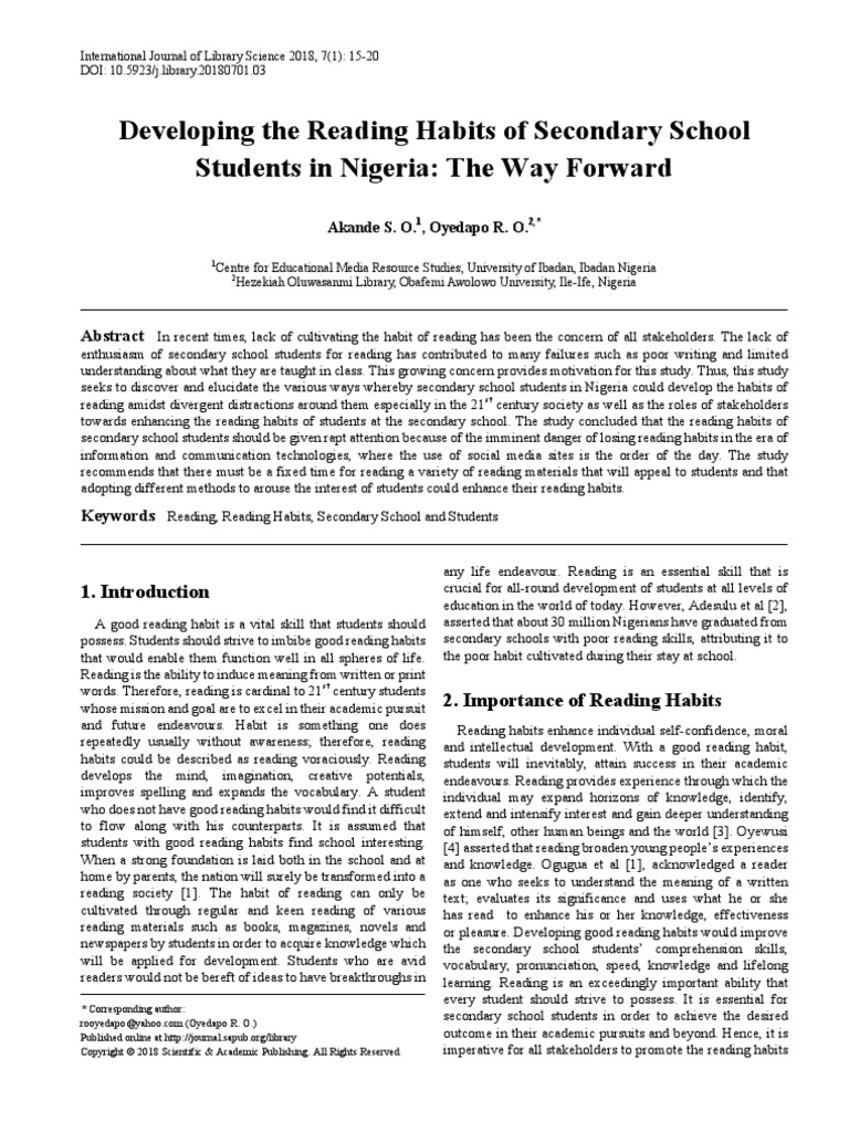 Developing The Reading Habits of Secondary School Students in Nigeria ...