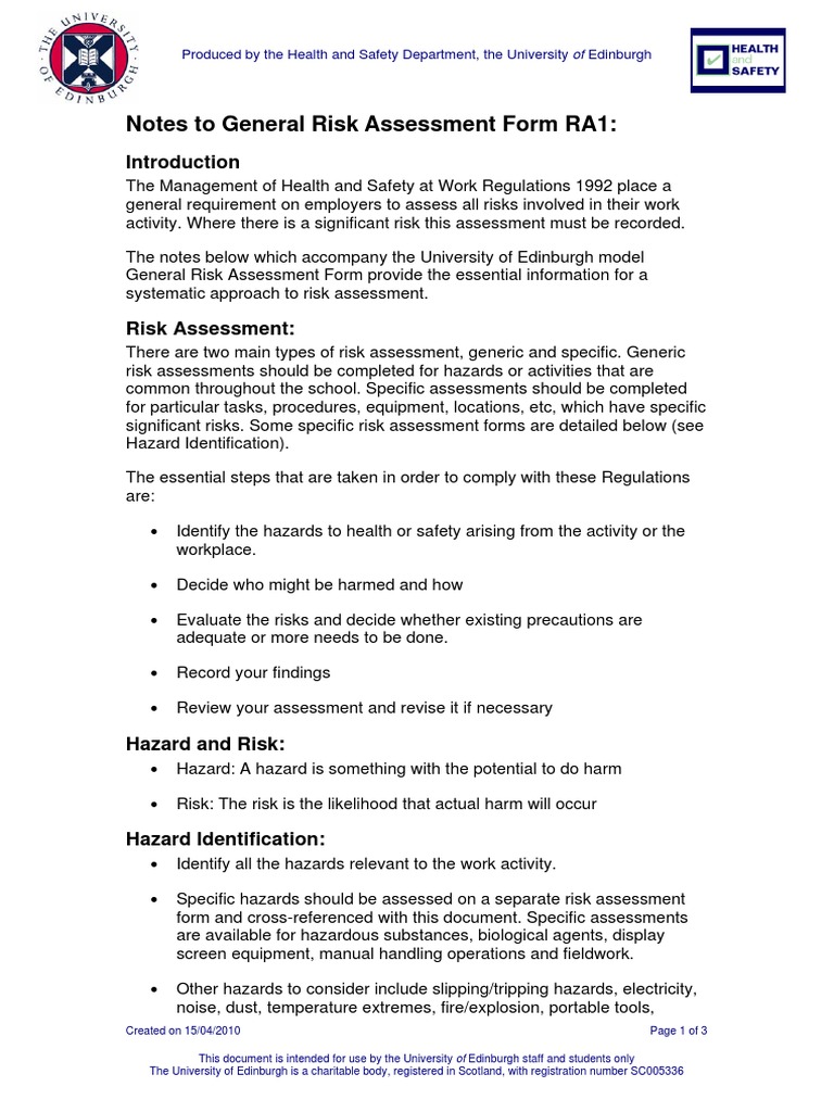 University of Edinburgh Risk Assessment Guide | PDF | Risk Assessment ...