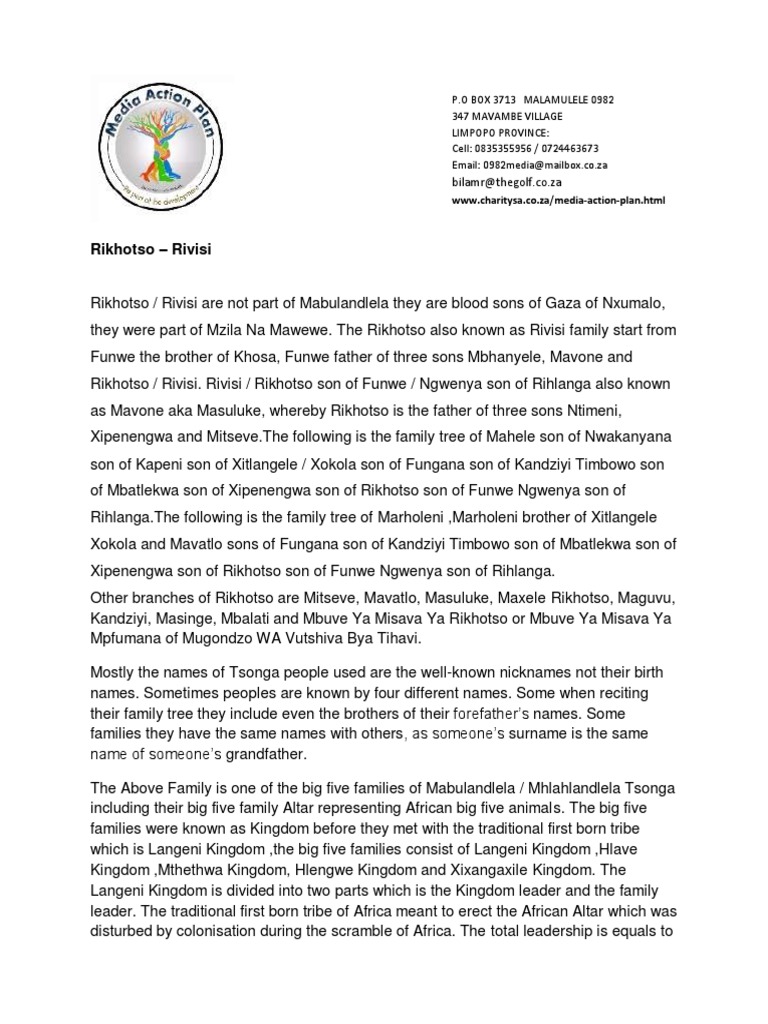 Rikhotso Clan History and Lineage | PDF | Southern Africa