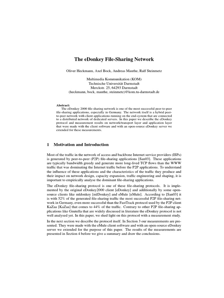 The Edonkey File-Sharing Network: 1 Motivation and Introduction | PDF ...