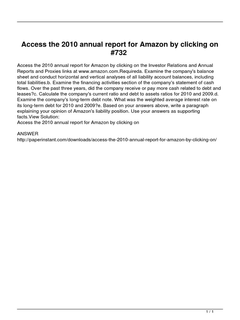 Access The 2010 Annual Report For Amazon by Clicking On | PDF ...