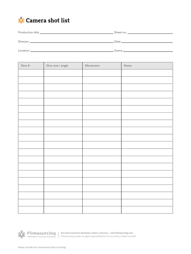 Camera Shot List Template | PDF