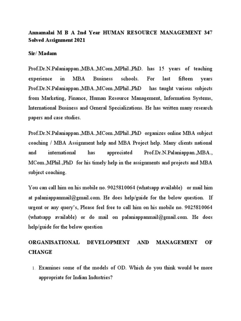 Annamalai MBA 2nd Year Human Resource Management 347 Solved Assignment ...