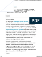 Saúde Ocupacional - PCMSO, PPRA, PCMAT, PPP, LTCAT e PCA