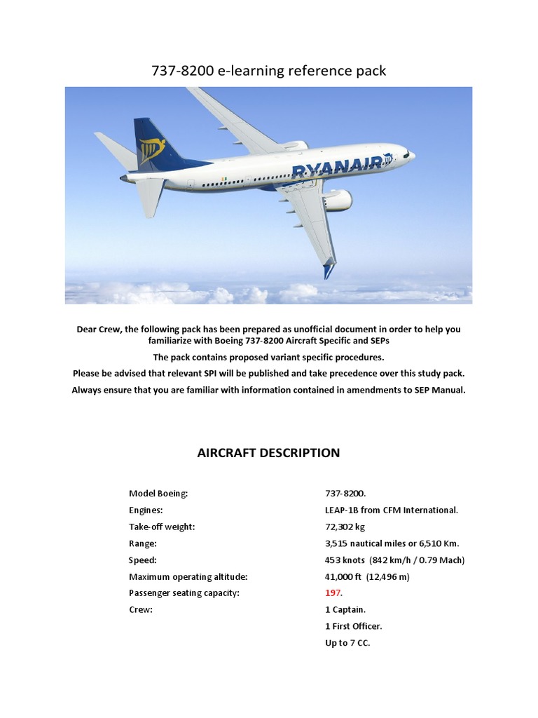 Boeing 737 Standard Operating Procedures B737-8200 E-Learning Reference Pack Rev.2 PDF | PDF