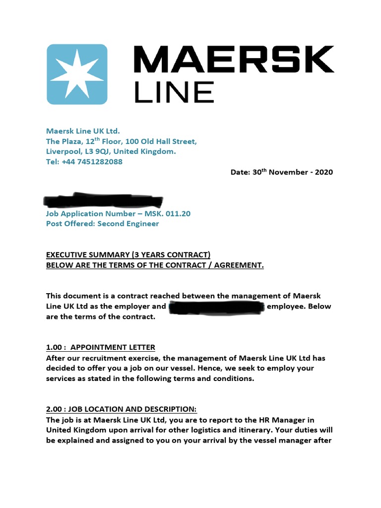 MAERSK Contract Letter PDF Employment Cafeteria