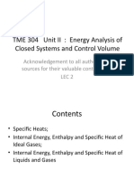 TME 304 Unit II: Energy Analysis of Closed Systems and Control Volume
