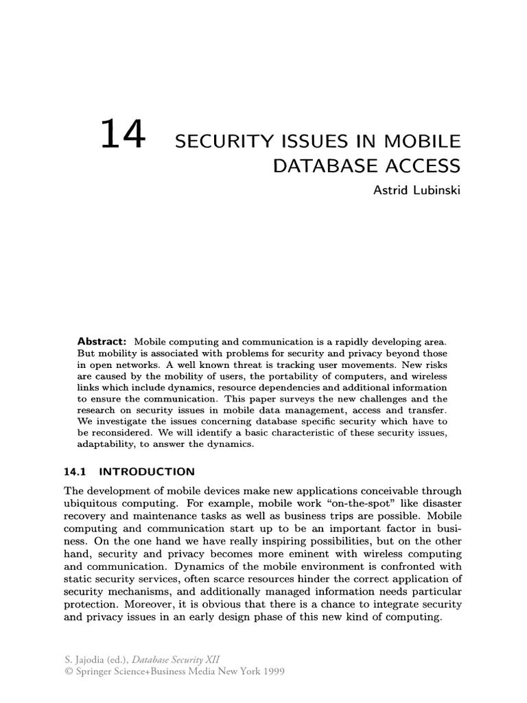 Security Issues in Mobile Database Access: Astrid Lubinski | PDF ...