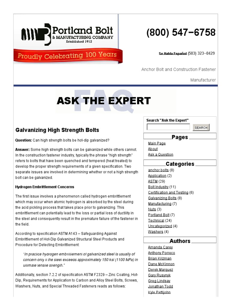 Galvanizing High Strength Bolts | PDF | Galvanization | Screw