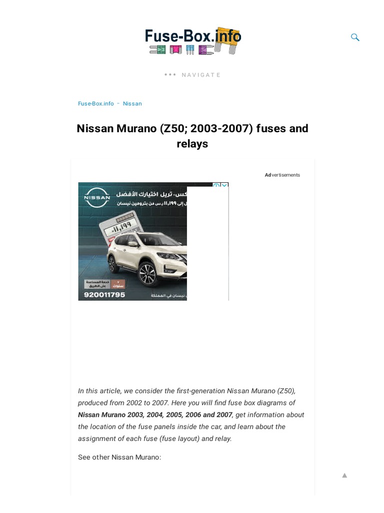 2007 nissan murano cigarette lighter location 2003-2007 Nissan Murano Fuse Diagrams | PDF | Anti Lock Braking System