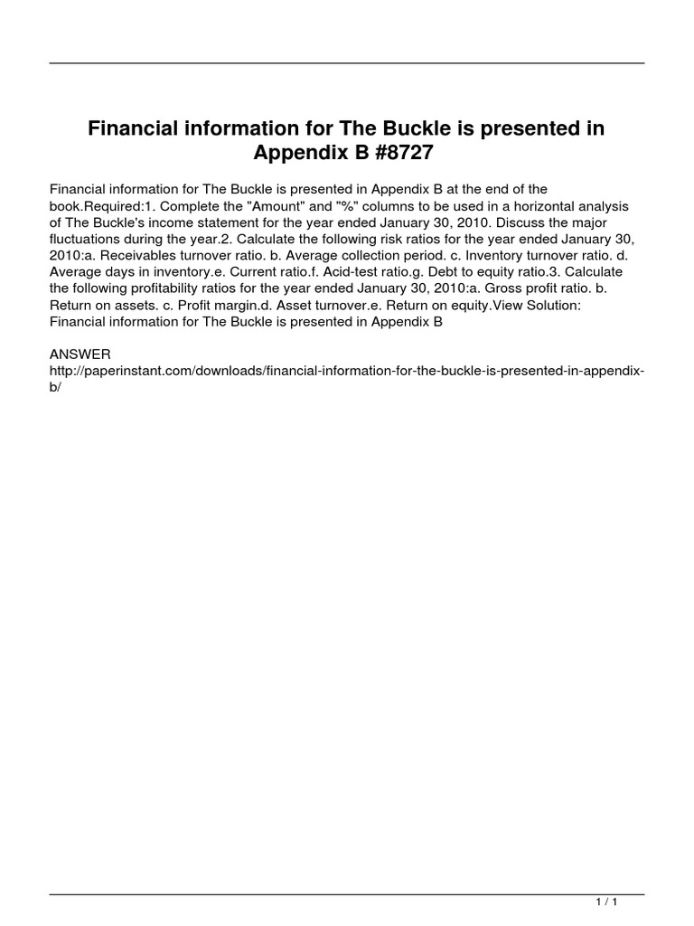Financial Information For The Buckle Is Presented in Appendix B | PDF ...