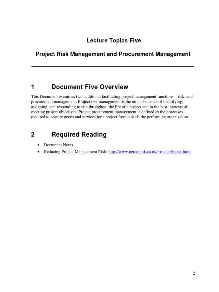 5-PM Lecture Topics 5-Project Risk - Proc MGT-2020 PDF | PDF | Risk ...