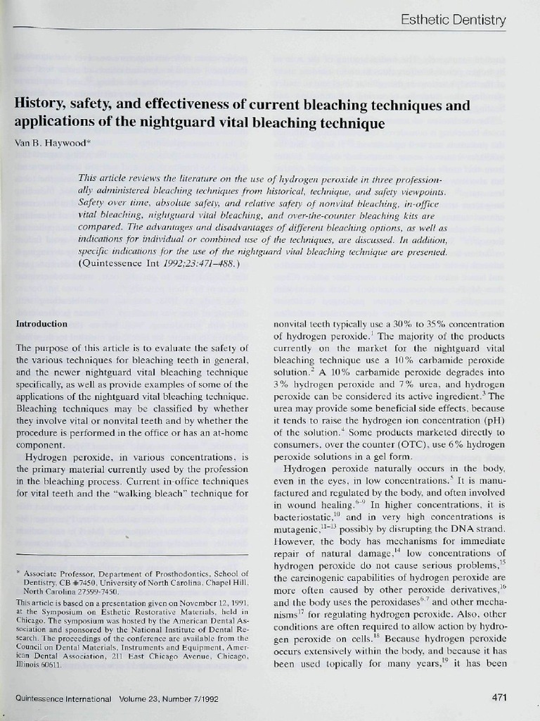 History, Safety, and Effectiveness of Current Bleaching Techniques and