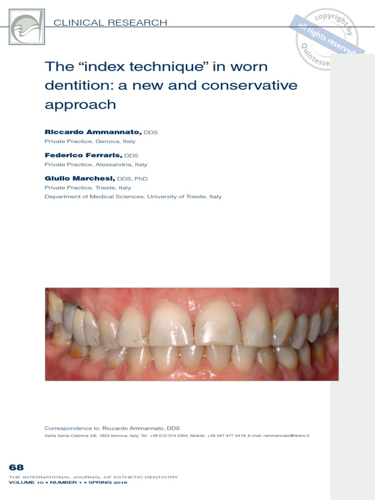 Index Technique for Worn Dentition | PDF | Mouth | Dentistry
