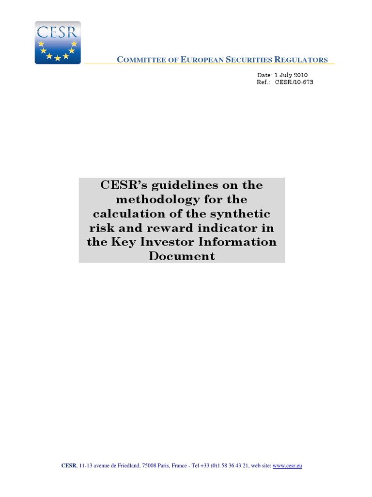 CESR's Guidelines On The Methodology For The Calculation of The ...
