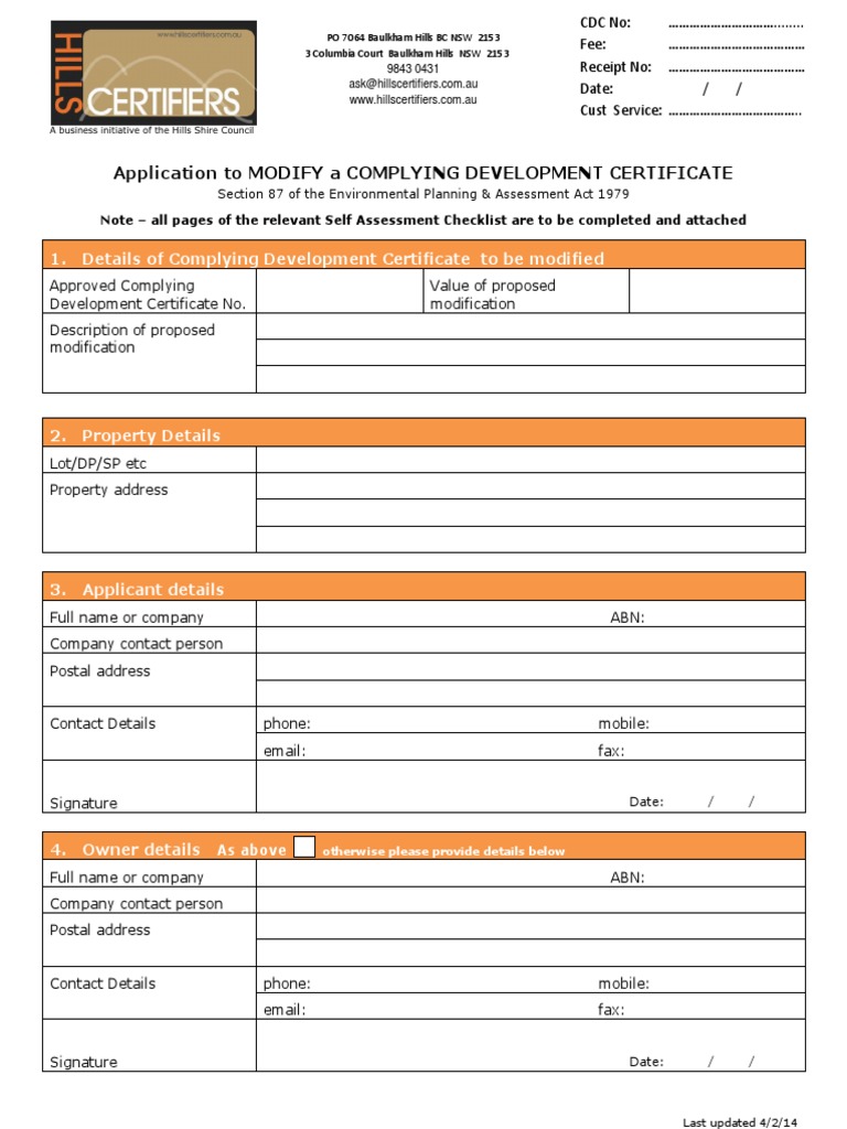 Modify Complying Development Certificate | PDF | Government | Business