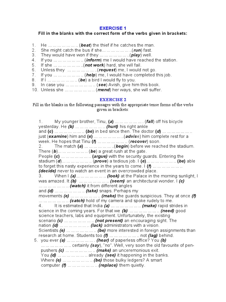 Fill in The Blanks With The Correct Form of The Verbs Given in Brackets ...
