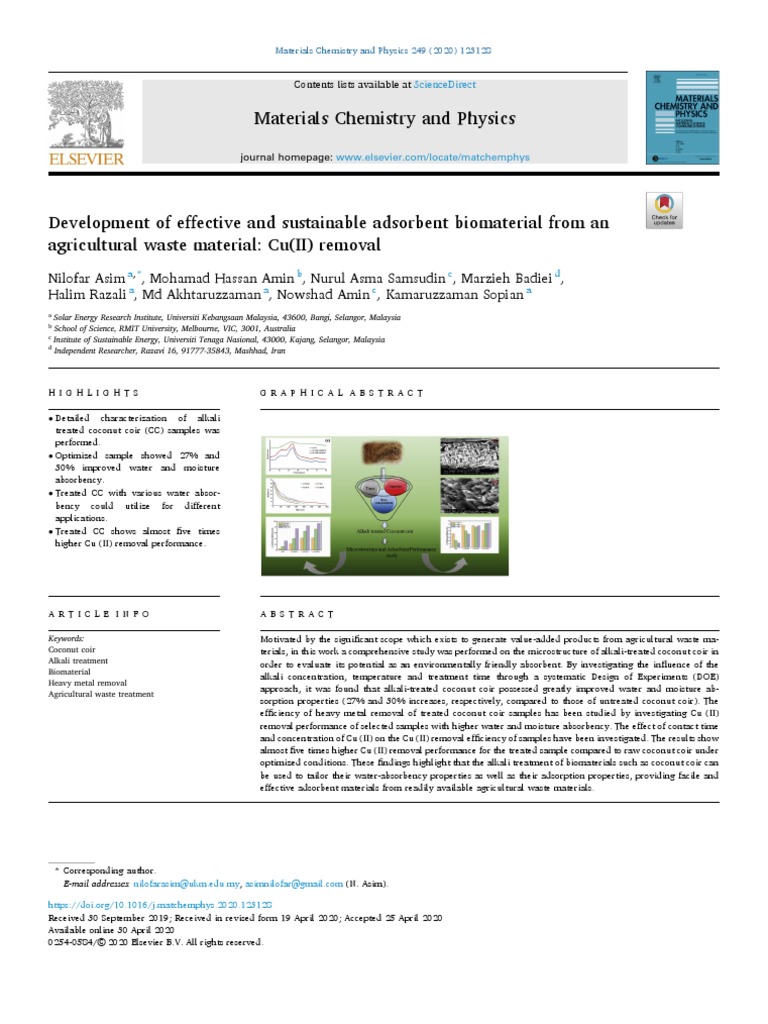 Materials Chemistry and Physics PDF X Ray Photoelectron