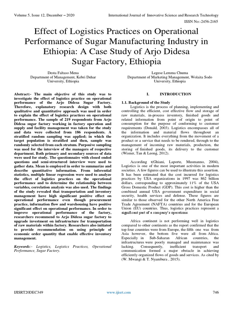 Effect of Logistics Practices On Operational Performance of Sugar
