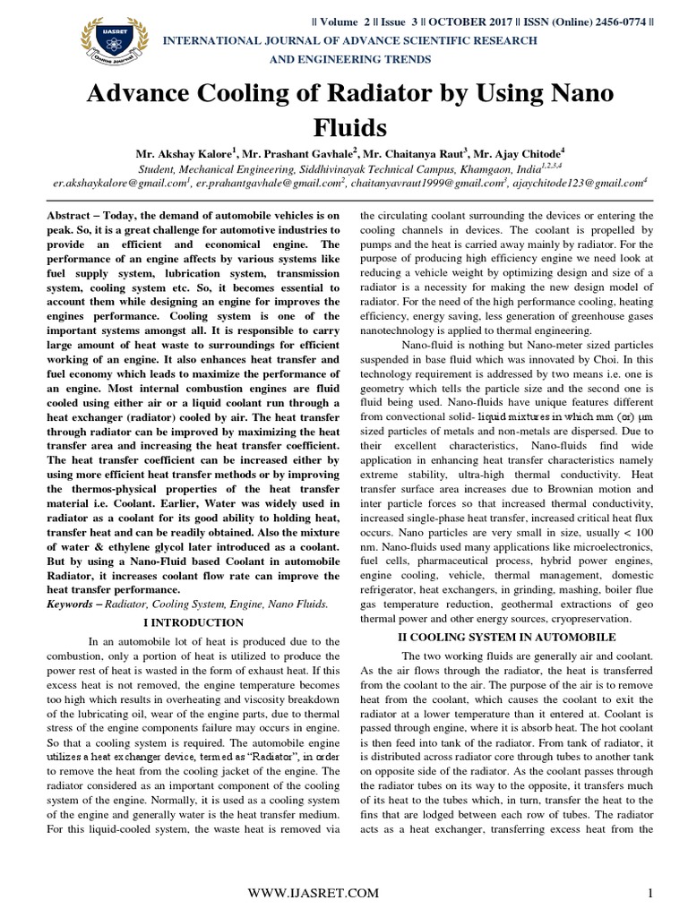 Nano-Fluids for Enhanced Radiator Cooling | PDF | Radiator | Heat Transfer