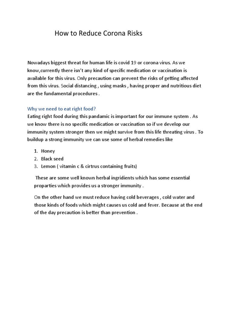 Effective Ways to Reduce Corona Risks | PDF | Wellness