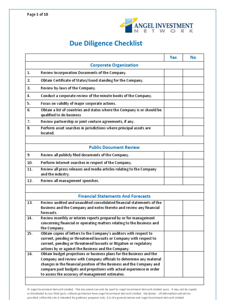 Due Diligence Checklist | PDF | Audit | Employment