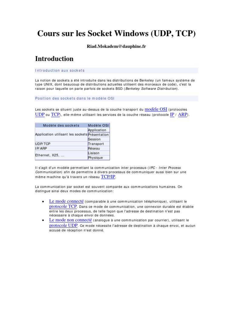 Cours Socket Windows | PDF