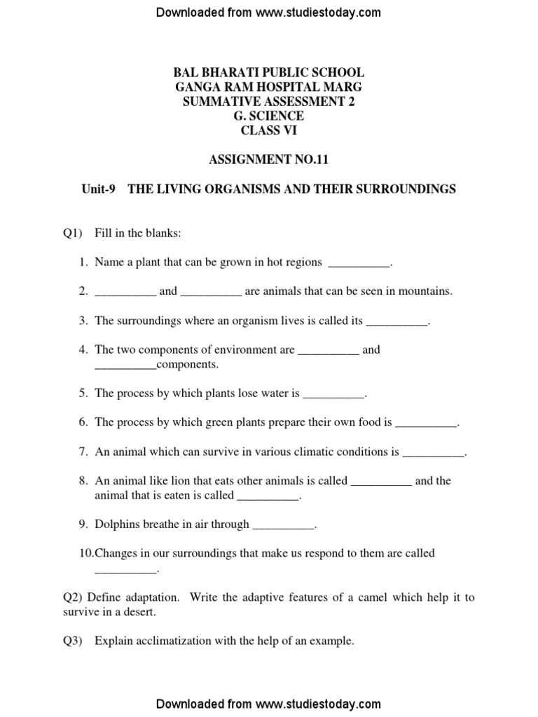 Adaptive Features and Environmental Responses A Study of Living