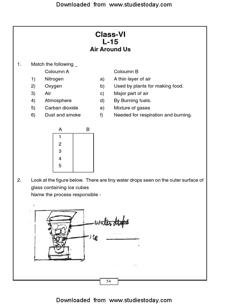 CBSE Class 6 Air Around Us Worksheet PDF PDF