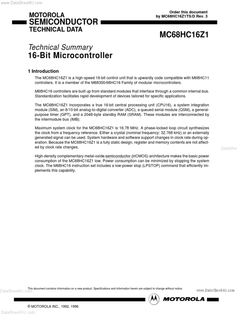 Datasheet - HK mc68hc16z1 1965226 | PDF | Microcontroller | Analog To ...