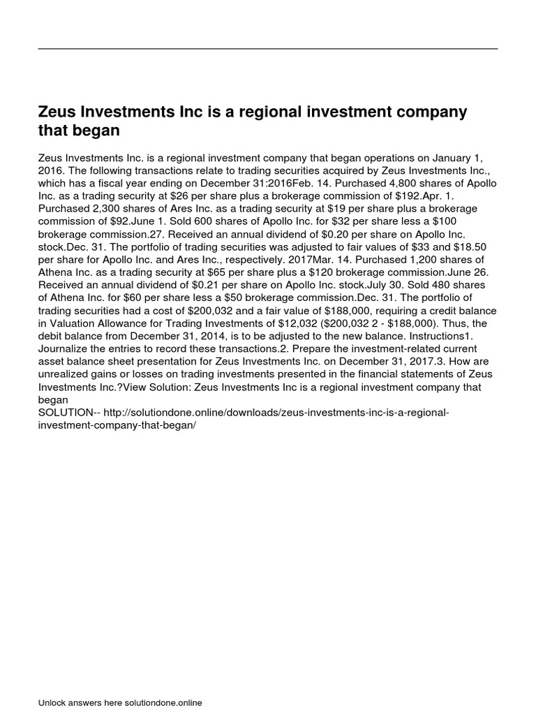 Zeus Investments Inc Is A Regional Investment Company That Began PDF