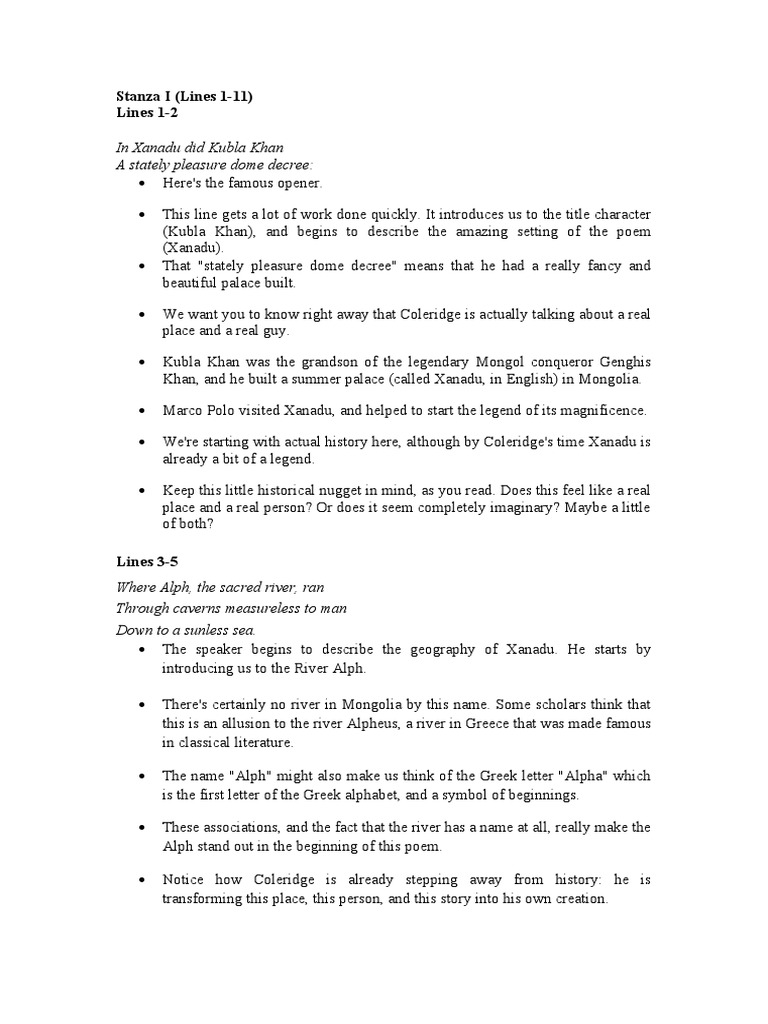 LinebyLine Explanation & Analysis of "Kubla Khan" PDF