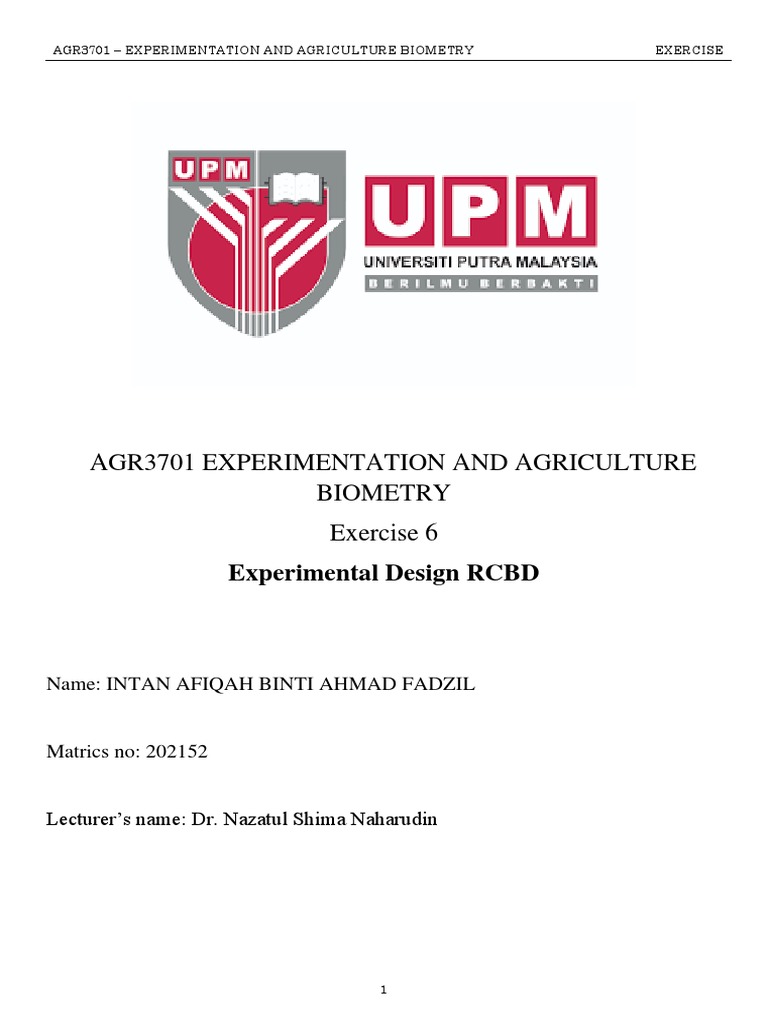 Agr3701 - Exercise 6 - Experimental Design - RCBD | PDF | Analysis Of ...